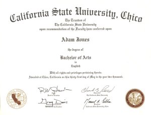 Diploma for Bachelor of Arts degree in English