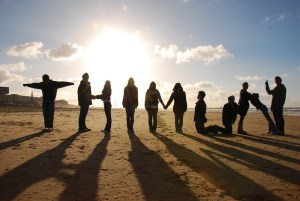 THIMUN 2008 group celebtrating some free time on a wintry beach near The Hague.
