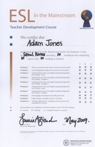 ESL in the Mainstream certificate