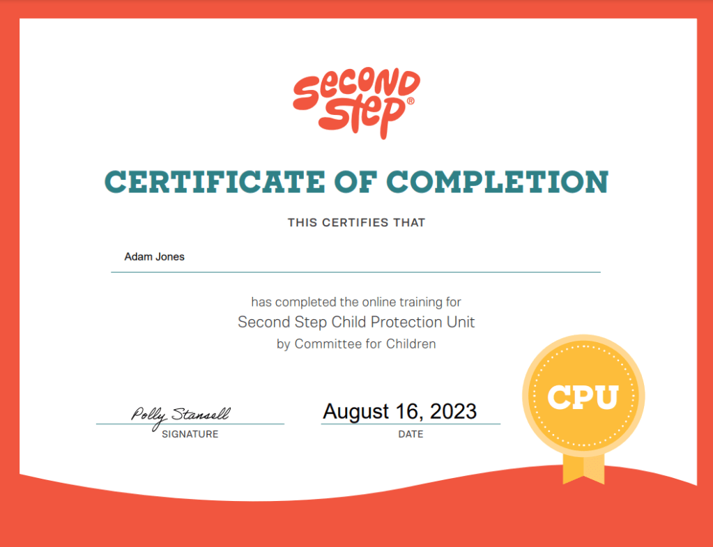 Second Step child protection training.
